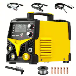 Silvel - 3 in 1 MIG Welder, 110V Portable IGBT Inverter, 140A Gas/Gasless Welding Machine with LED Display - Yellow