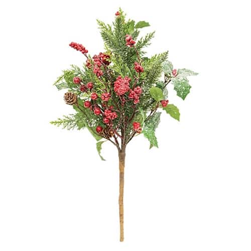 BreeBe - Shimmering Holly Pine & Berries Bush - 17" - Brown, Green, Red