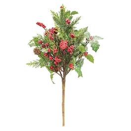 BreeBe - Shimmering Holly Pine & Berries Bush - 17" - Brown, Green, Red