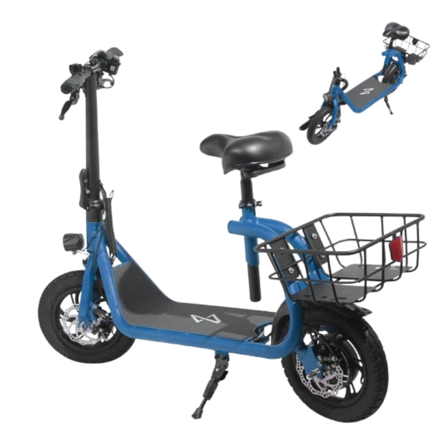 Left. Stock Preferred - 450W Foldable Electric Bike for Adults with Basket Blue - Blue.