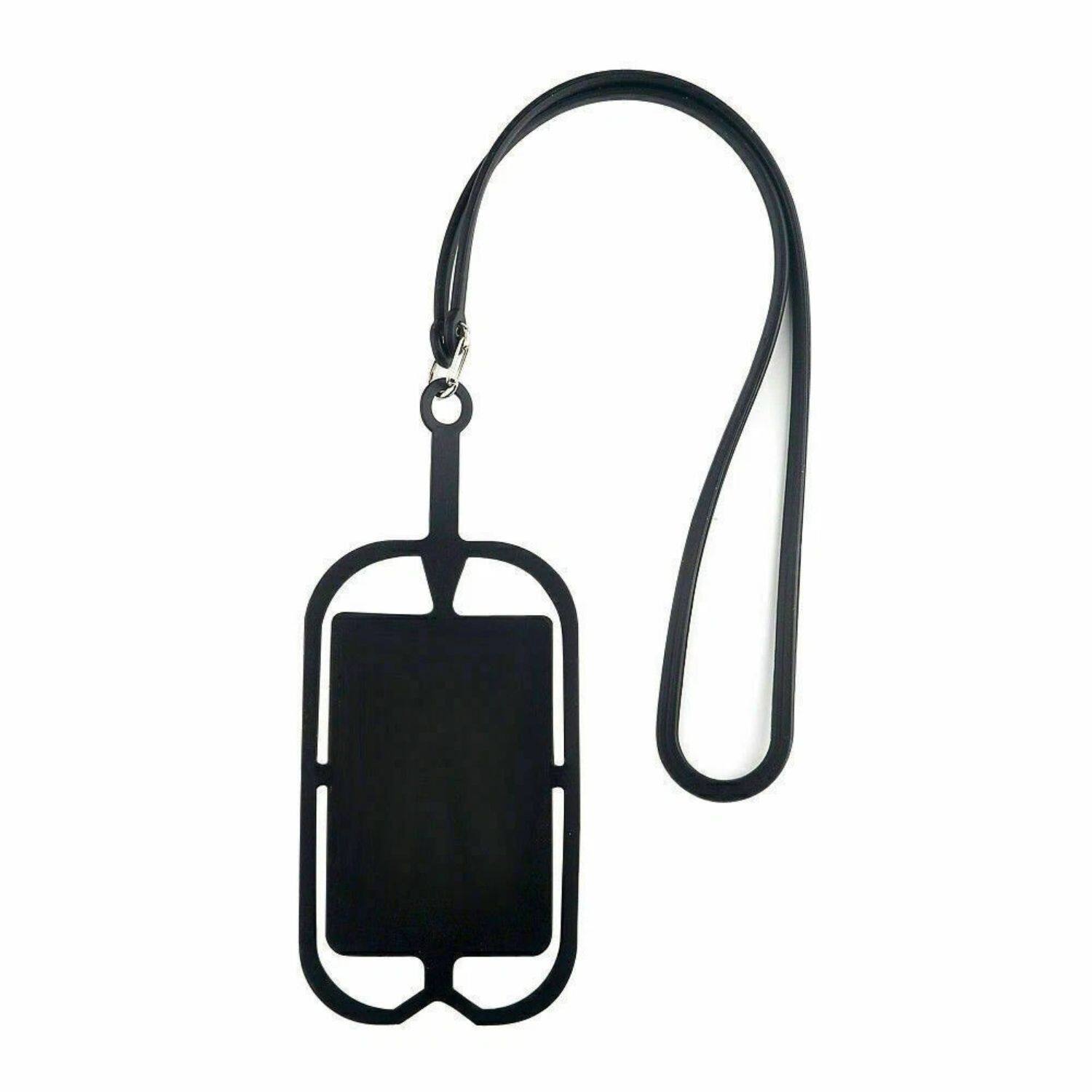 Angle. Stock Preferred - Smartphone Silicone Holder with Lanyard - 2 Black, 1 Blue.