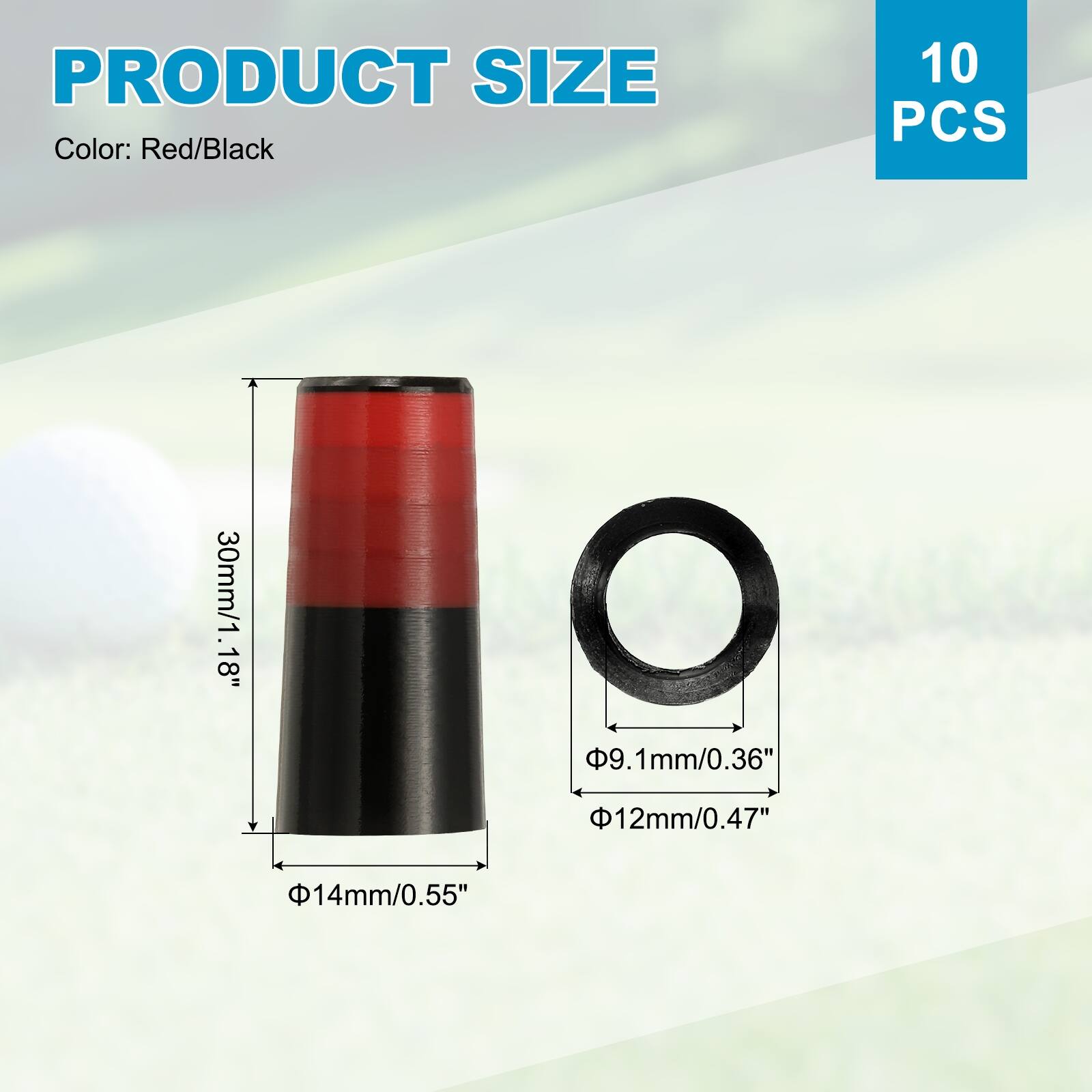 PRODUCT SIZE  
Color: Red/Black  
10 PCS  
30mm/1.18"  
9.1mm/0.36"  
12mm/0.47"  
14mm/0.55"