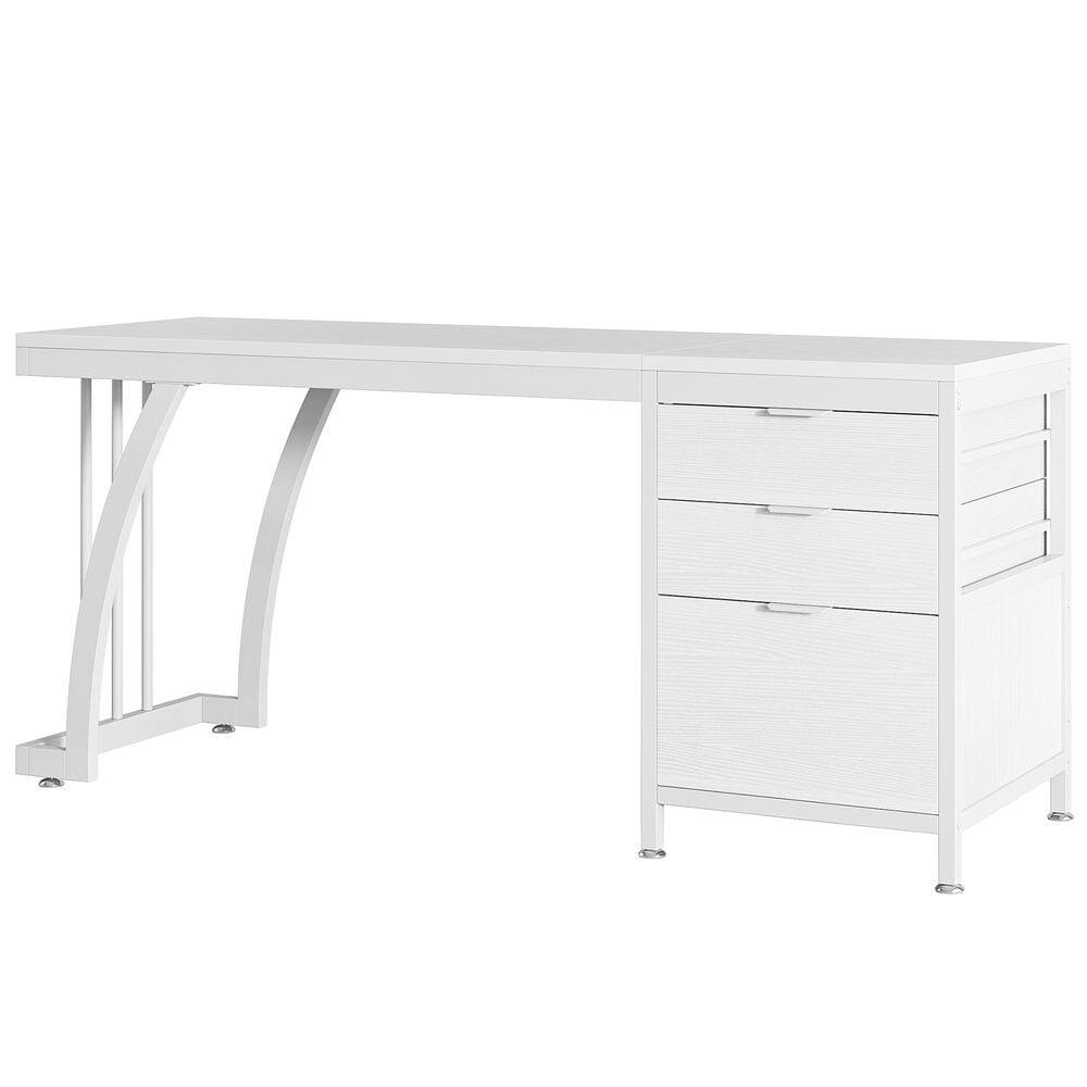 Angle. Kadyn - Kadyn Study Writing Desk, Computer Desk,Industrial Computer Desk, 59" Study Desk with Reversible Drawer Cabinet,White - White.