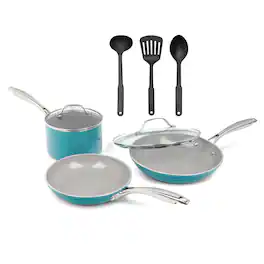 Gotham Steel - Aqua 8 Piece Ultra Nonstick Cookware Set with Utensils - Blue
