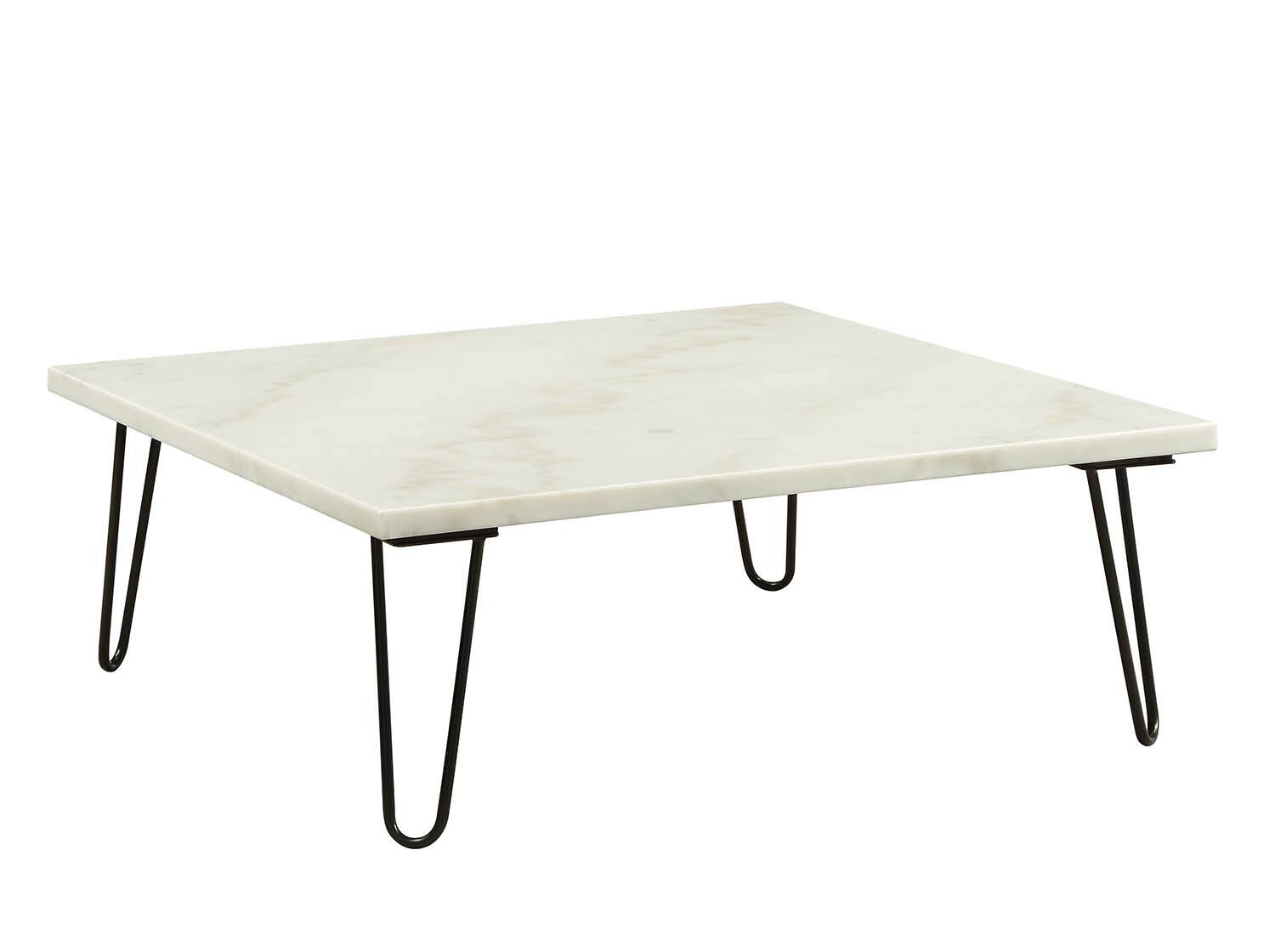 Alt View 1. Manhattan Lane - Marble Top Coffee Table with Hairpin Style Metal Legs - White, Black.