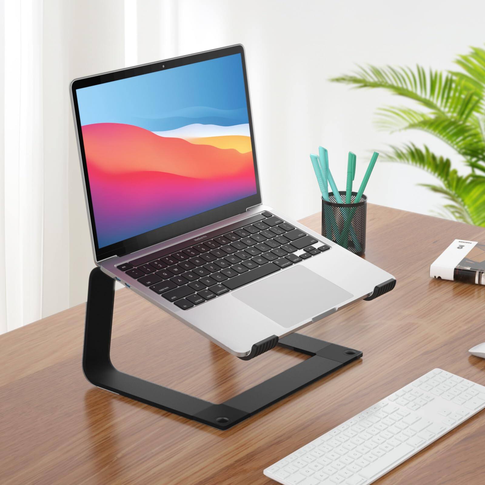 Alt View 2. HongFei - Laptop Stand for Desk Aluminum Computer Riser Portable Metal Notebook Holder Compatible with 10-16" Laptops - Black.