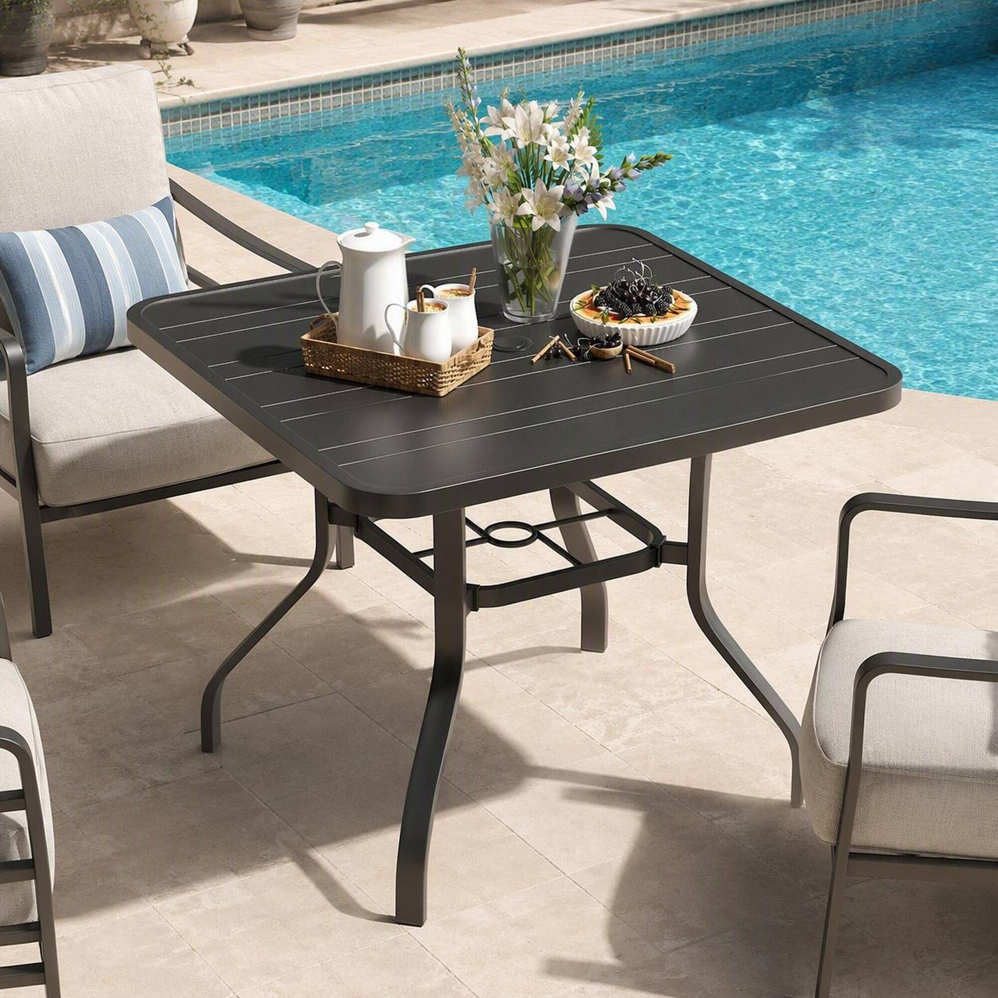 Alt View 1. RYHNUYNE - 35"Square Outdoor Dining Table,Outdoor Patio Table With Umbrella Hole for Garden Backyard Poolside - Black.