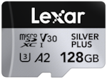 Lexar - 128GB Professional SILVER PLUS MicroSD Card, UHS-I, C10, U3, V30, Full HD & 4K, Up to 255/135 MB/s microSDXC