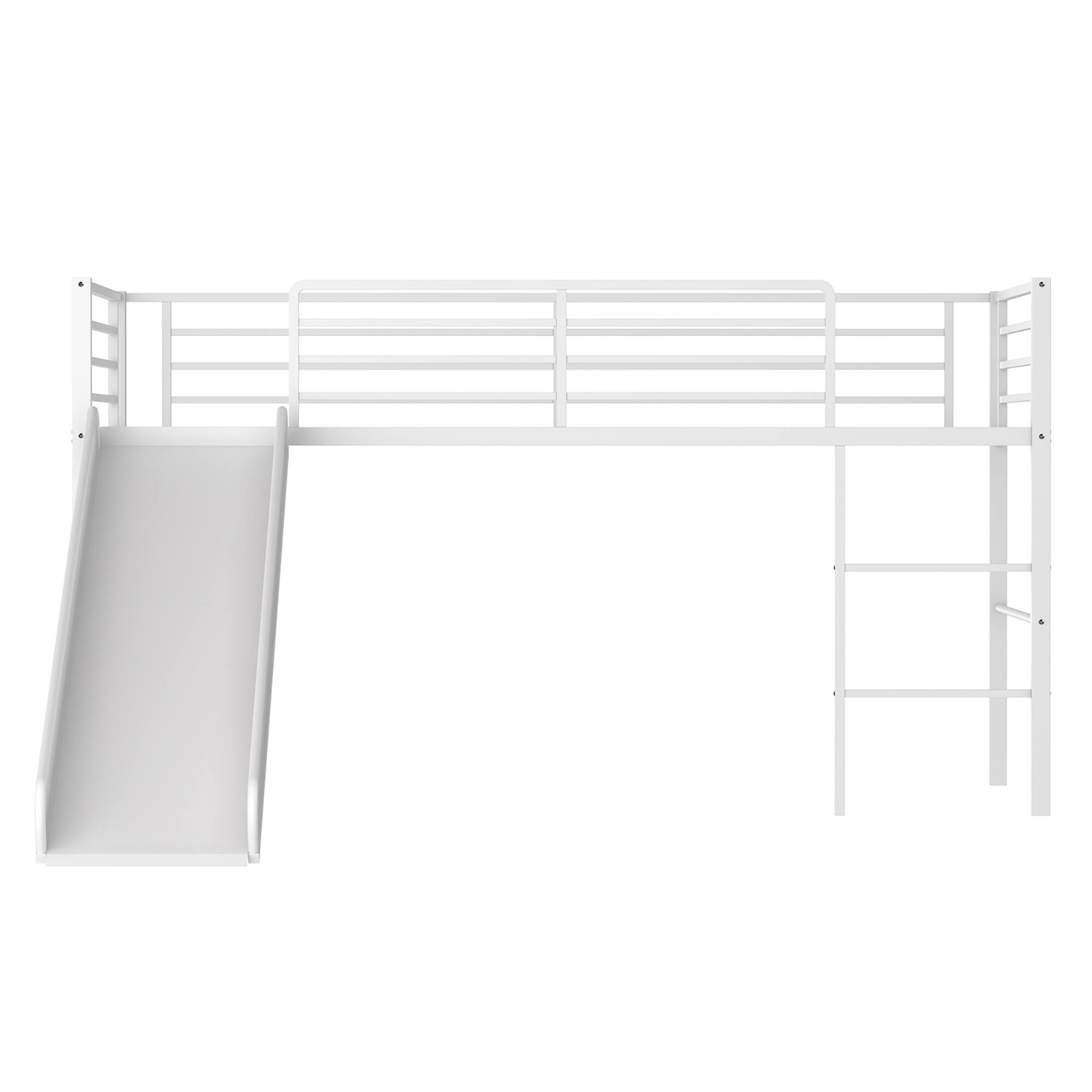 Alt View 8. Gymax - Gymax Twin Metal Loft Bed with Slide Guardrails Built-in Ladder Low Bed Frame White - White.