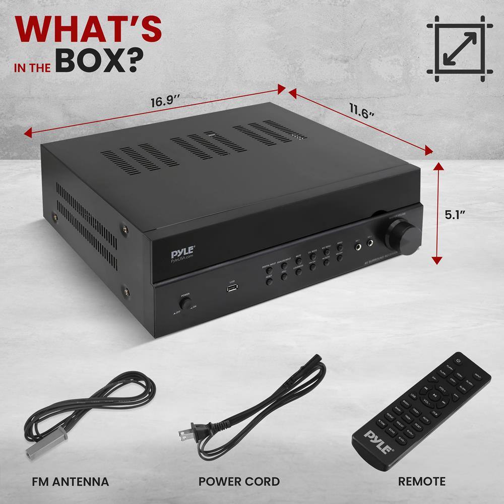 WHAT'S IN THE BOX?

16.9"  
11.6"  
5.1"

FM ANTENNA  
POWER CORD  
REMOTE