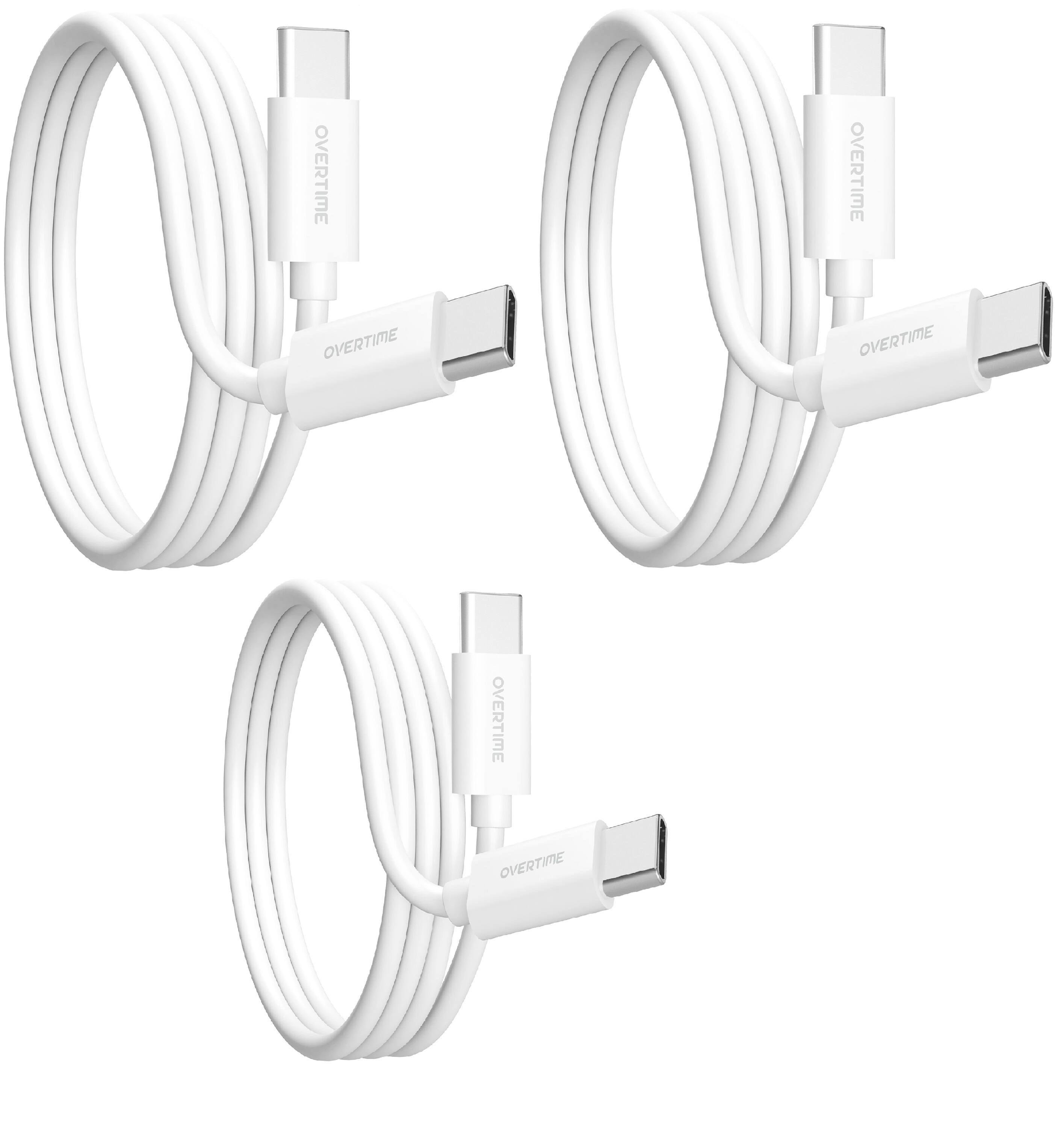 Overtime - 10ft Apple MFI Certified USB-C to Lightning Cables, Durable Fast Charging Long iPhone Charger, 3-Pack, White - White