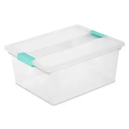 Front. Sterilite - Sterilite Deep Clear Plastic Stackable Storage Bin with Clear Latch Lid, 8 Pack - Clear.