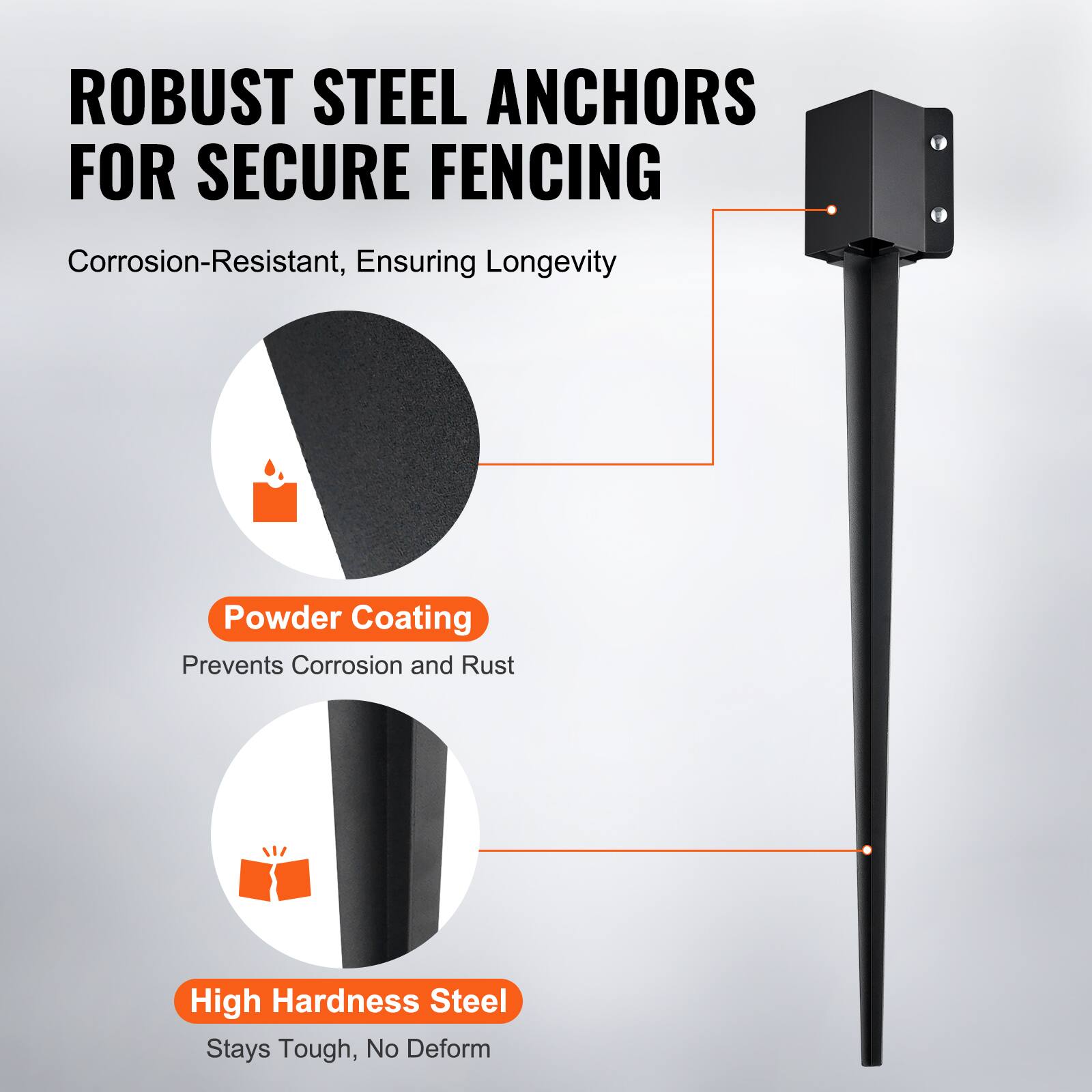 ROBUST STEEL ANCHORS FOR SECURE FENCING

Corrosion-Resistant, Ensuring Longevity

Powder Coating
Prevents Corrosion and Rust

High Hardness Steel
Stays Tough, No Deform