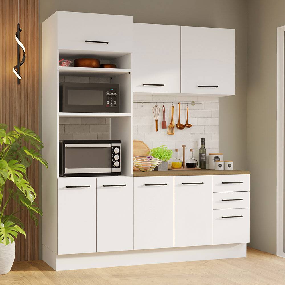 Angle. Madesa - Madesa Hazel Kitchen Storage Set with Pantry Cabinet Wall Cabinet Base Cabinet 74"L - White - White.