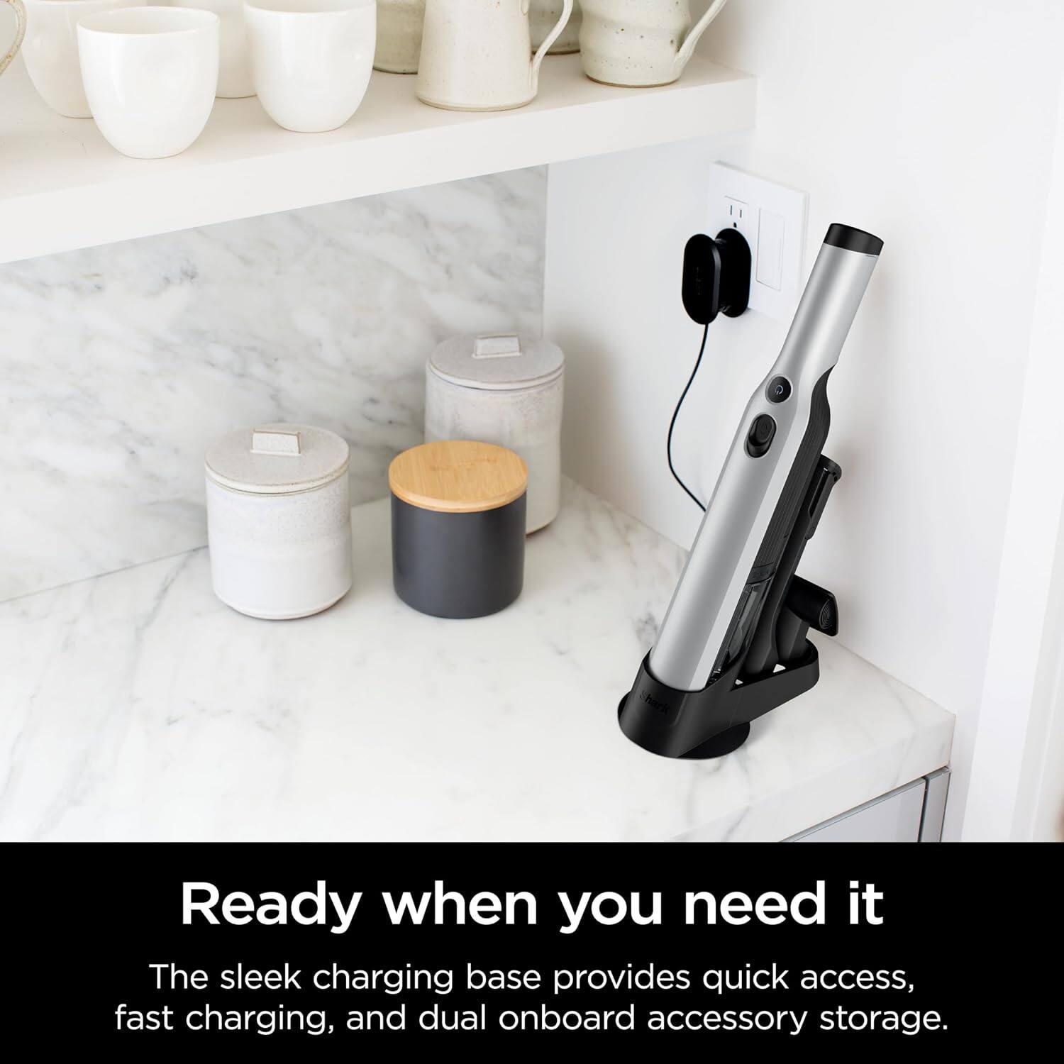 Ready when you need it

The sleek charging base provides quick access, fast charging, and dual onboard accessory storage.