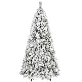 Ecooso - 7FT Christmas Tree,450LED Lights – 1060 Tips, Snowy PVC & Hard Needle Branches, Hinged Design,Easy Setup, Metal Stand - Green,White