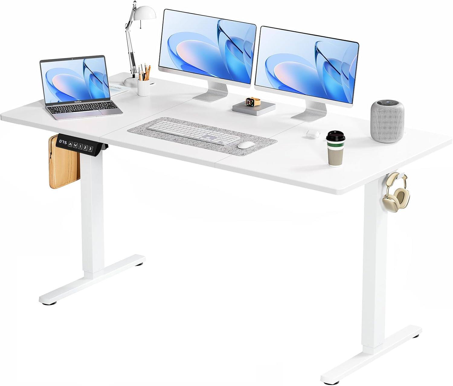 Front. AOITUN - Adjustable Height Standing Desk, 63 Inch Electric Sit Stand Up Down Computer Table with Ergonomic Rising - White.