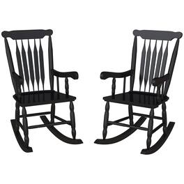 Outsunny - Outdoor Wood Rocking Chairs Set of 2, 350 lbs. Porch Rockers with High Back for Garden, Patio, Balcony - Black