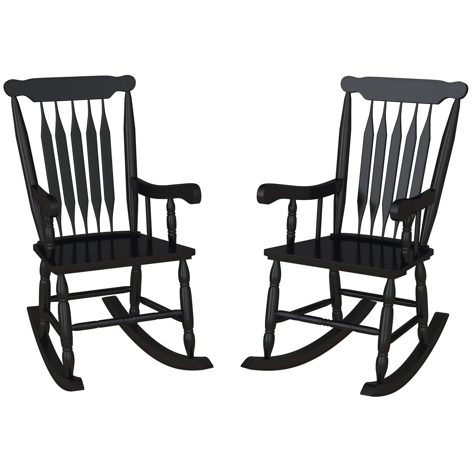 Front. Outsunny - Outdoor Wood Rocking Chairs Set of 2, 350 lbs. Porch Rockers with High Back for Garden, Patio, Balcony - Black.