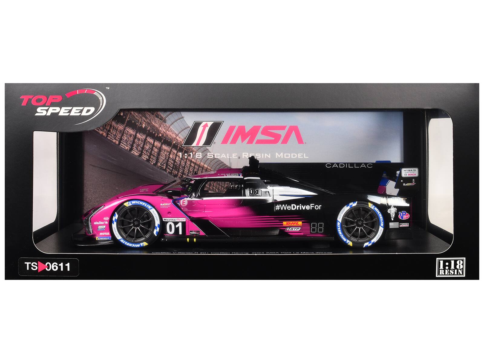 TOP SPEED IMSA 1:18 SCALE, RASIN MODEL CADILLAC  
TS 0611  
MICHELIN  
#WeDriveFor DHL  
1:18 RESIN