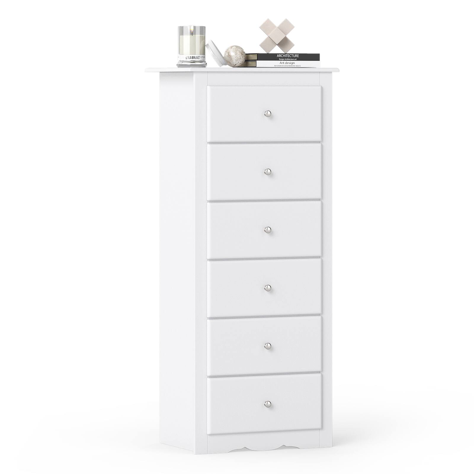 Front. Gymax - Gymax 6 Drawer Dresser 53.5'' Tall Storage Cabinet with Metal Sliding Rail & Handles - White.