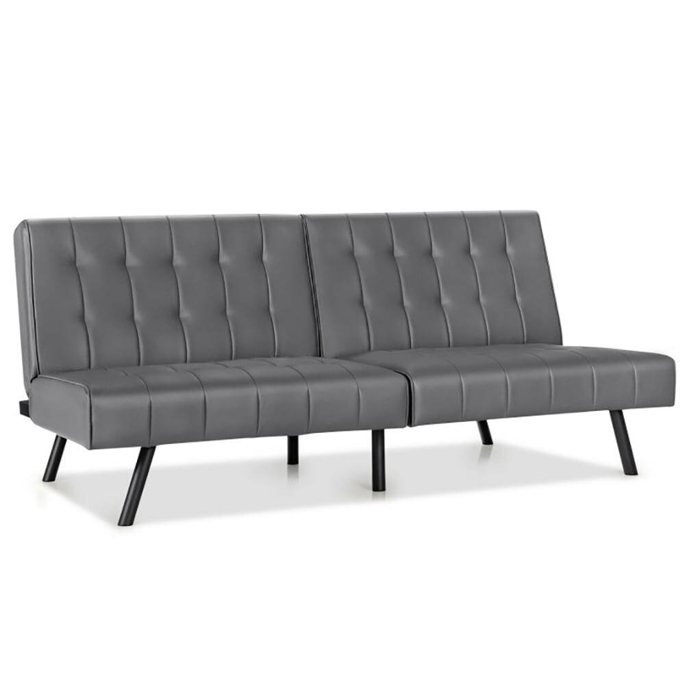 Alt View 4. Kadyn - Loveseat Sofa, Modern Couch, Futon Sofa Bed PU Leather Convertible Folding Couch Sleeper Lounge-Gray - Gray.
