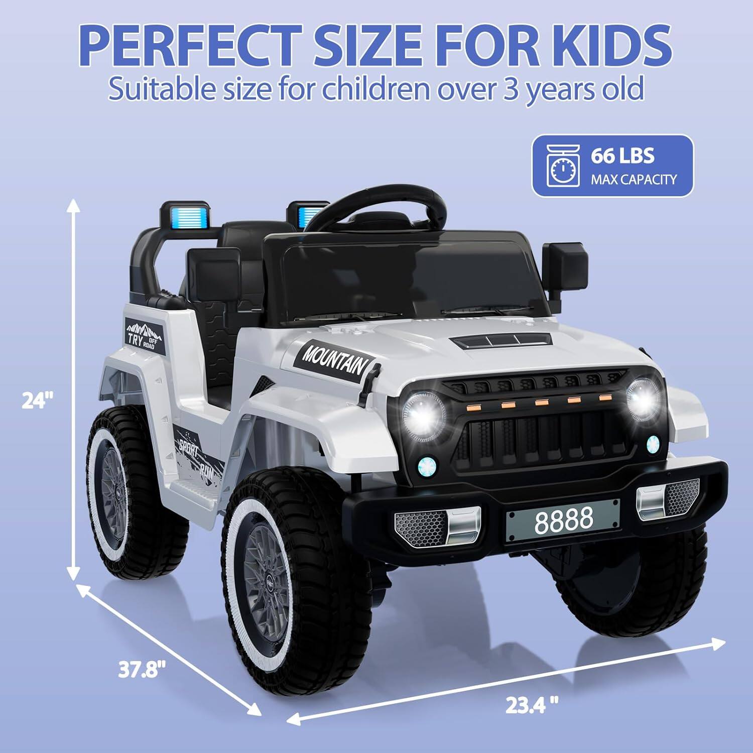 PERFECT SIZE FOR KIDS  
Suitable size for children over 3 years old  

66 LBS MAX CAPACITY  

24"  
37.8"  
23.4"