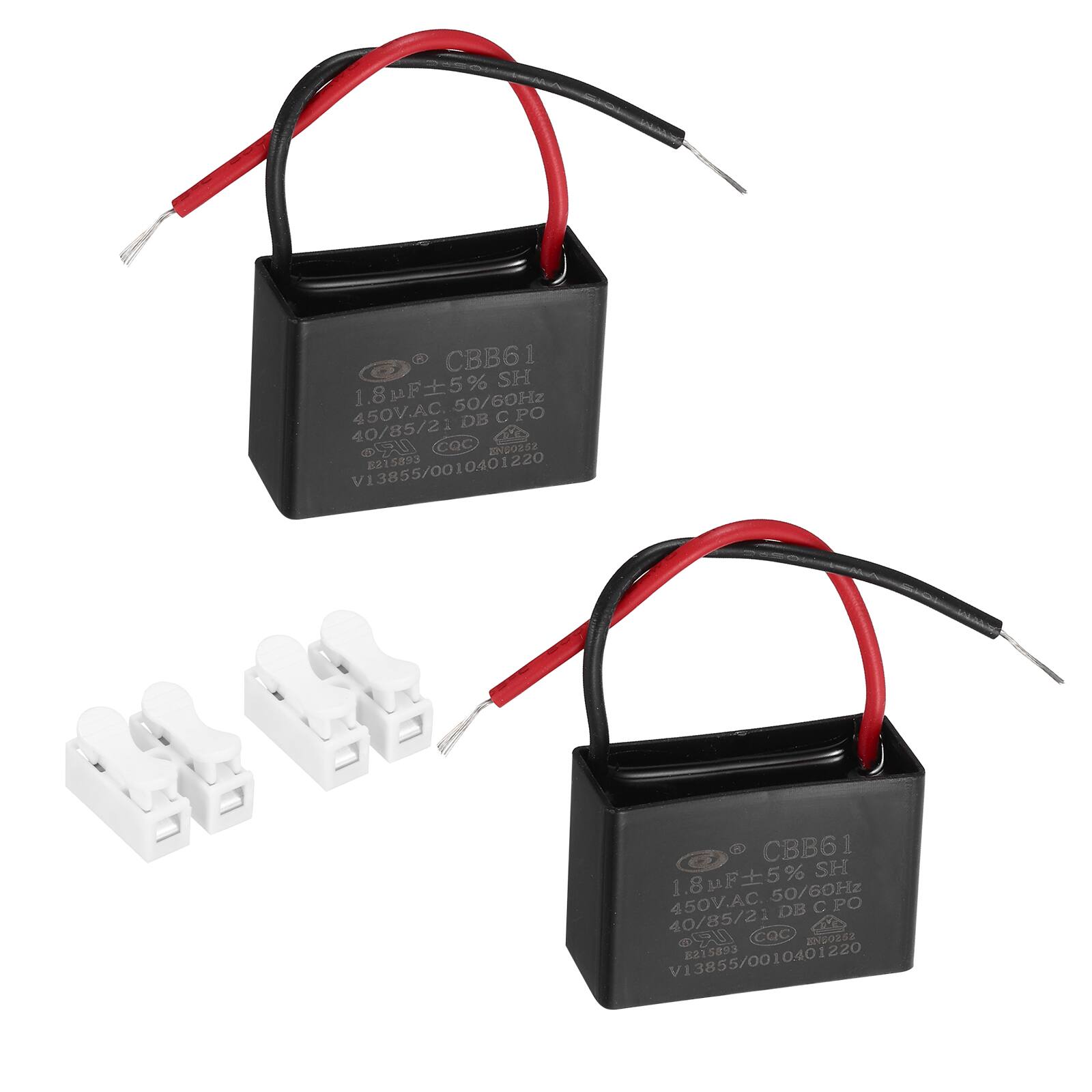 Unique Bargains - 2pcs 1.8uF CBB61 Ceiling Fan Capacitor, AC 450V 2 Wires with Terminal Blocks for Pump Motor Generator Blower - Black price history on PriceWatchPro