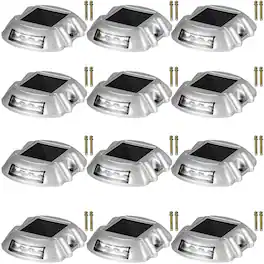 VEVOR - Solar Pathway Lights, 12-Pack, White, Includes Screws, Weatherproof Outdoor Deck Lights, 6 LED, Ideal for Garden Paths - Silver