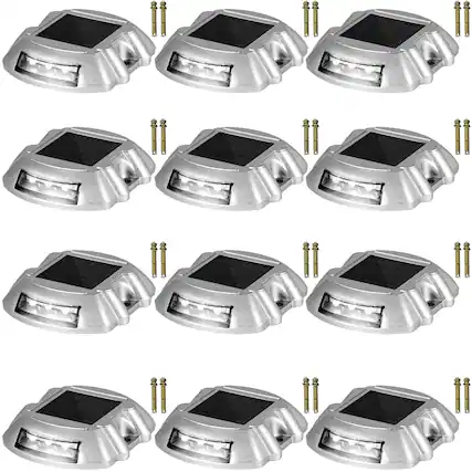 Front. VEVOR - Solar Pathway Lights, 12-Pack, White, Includes Screws, Weatherproof Outdoor Deck Lights, 6 LED, Ideal for Garden Paths - Sliver.