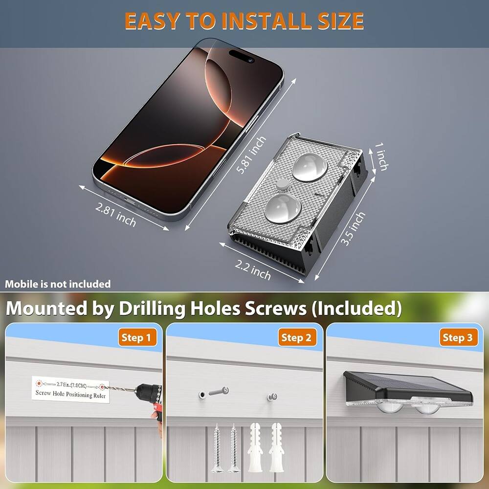 EASY TO INSTALL SIZE

- 5.81 inch
- 2.81 inch
- 3.5 inch
- 2.2 inch

Mobile is not included

Mounted by Drilling Holes Screws (Included)

Step 1
- 2.78(m) (7.0CM) Screw Hole Positioning Ruler

Step 2

Step 3