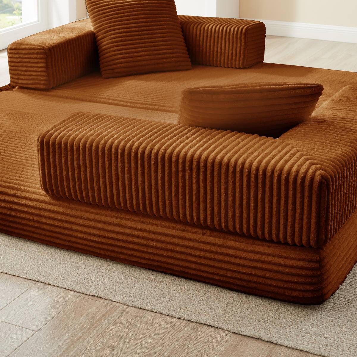 Alt View 8. Meqiodas - 81''Convertible Sofa Bed, Folding Floor Couch with Square Armrest, Comfy Sleeper Mattress for Living Room - Orange.