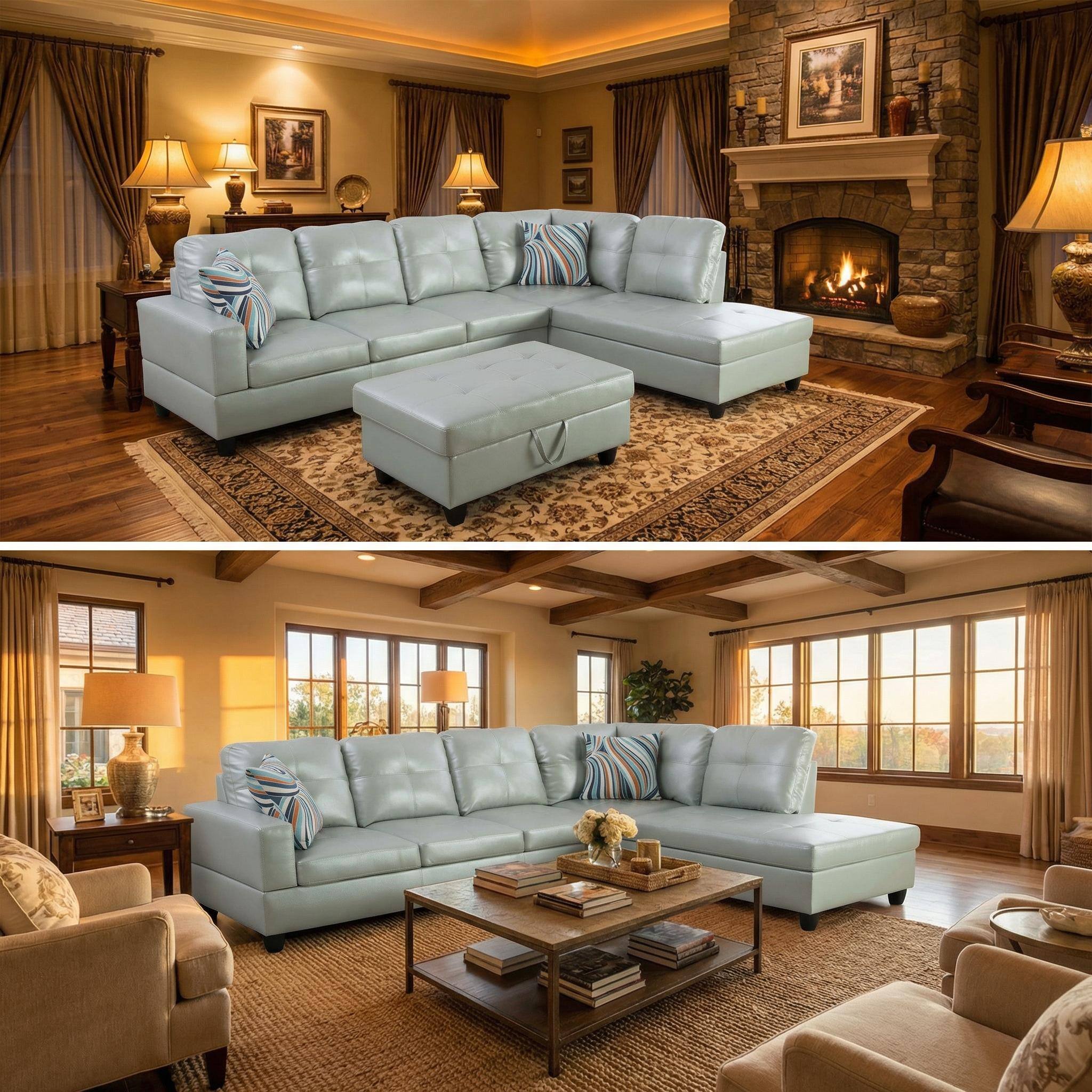 Boyel Living Premium Semi PU Upholstered Sofa Solid Wood Frame Double ...