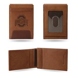 Rico Industries - Ohio State Buckeyes Embossed Premium Brown Leather Front Pocket Money Clip Wallet - Multi