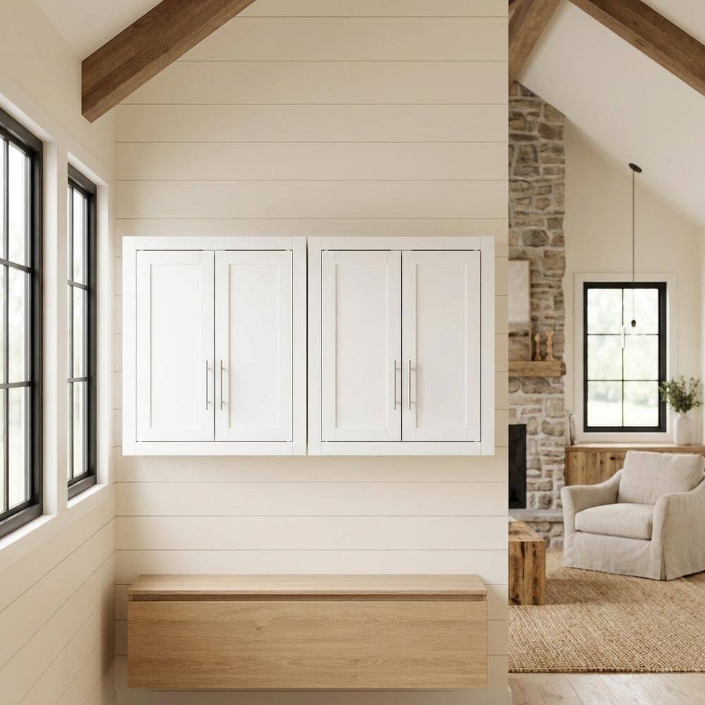 Angle. FurniFact - White 2-Piece Wall Storage Cabinet Set - White.