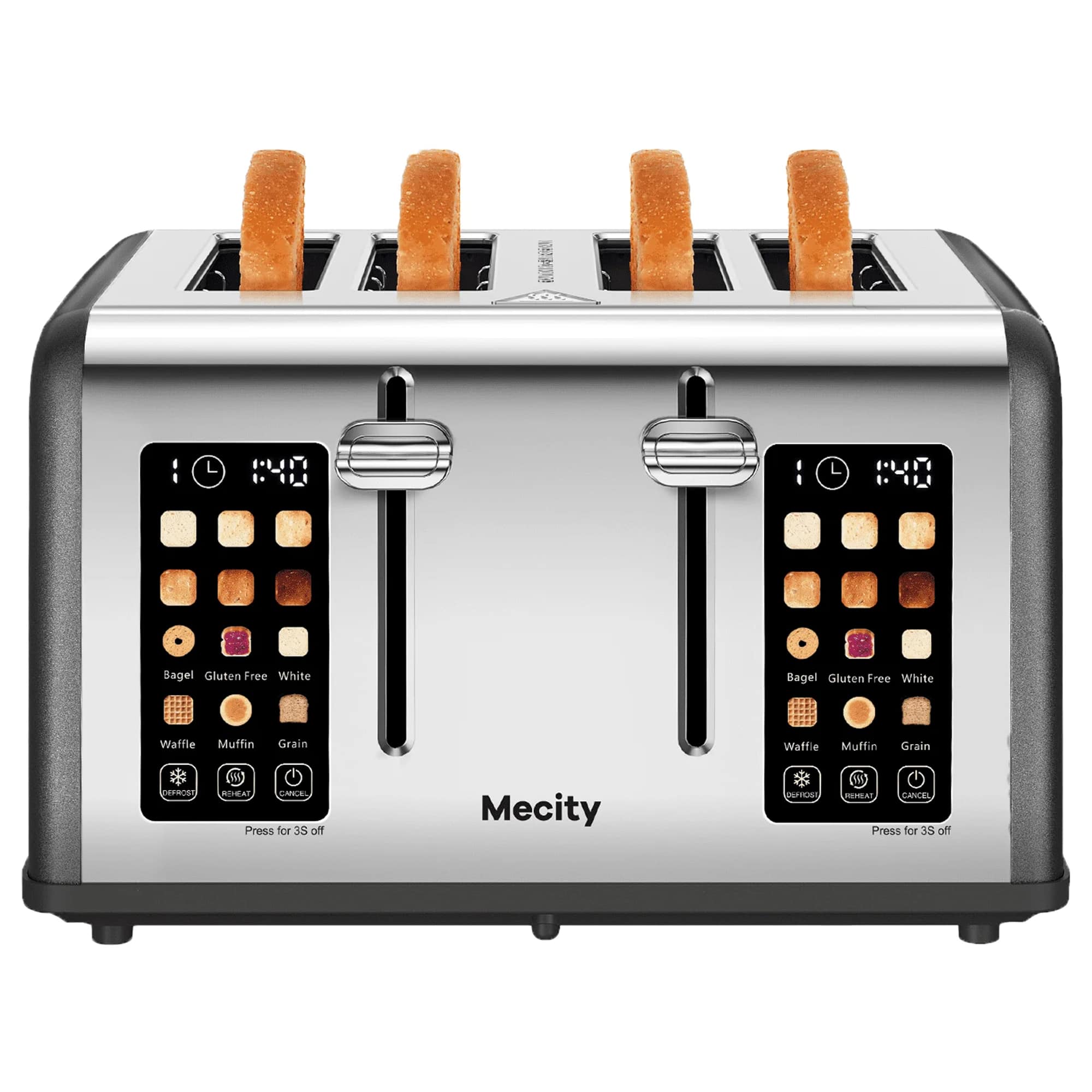 Mecity - 4-Slice Touchscreen Toaster Stainless Steel Wide Slots - Gray