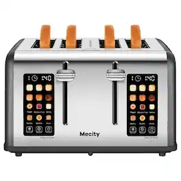 Mecity - 4-Slice Touchscreen Toaster Stainless Steel Wide Slots - Gray