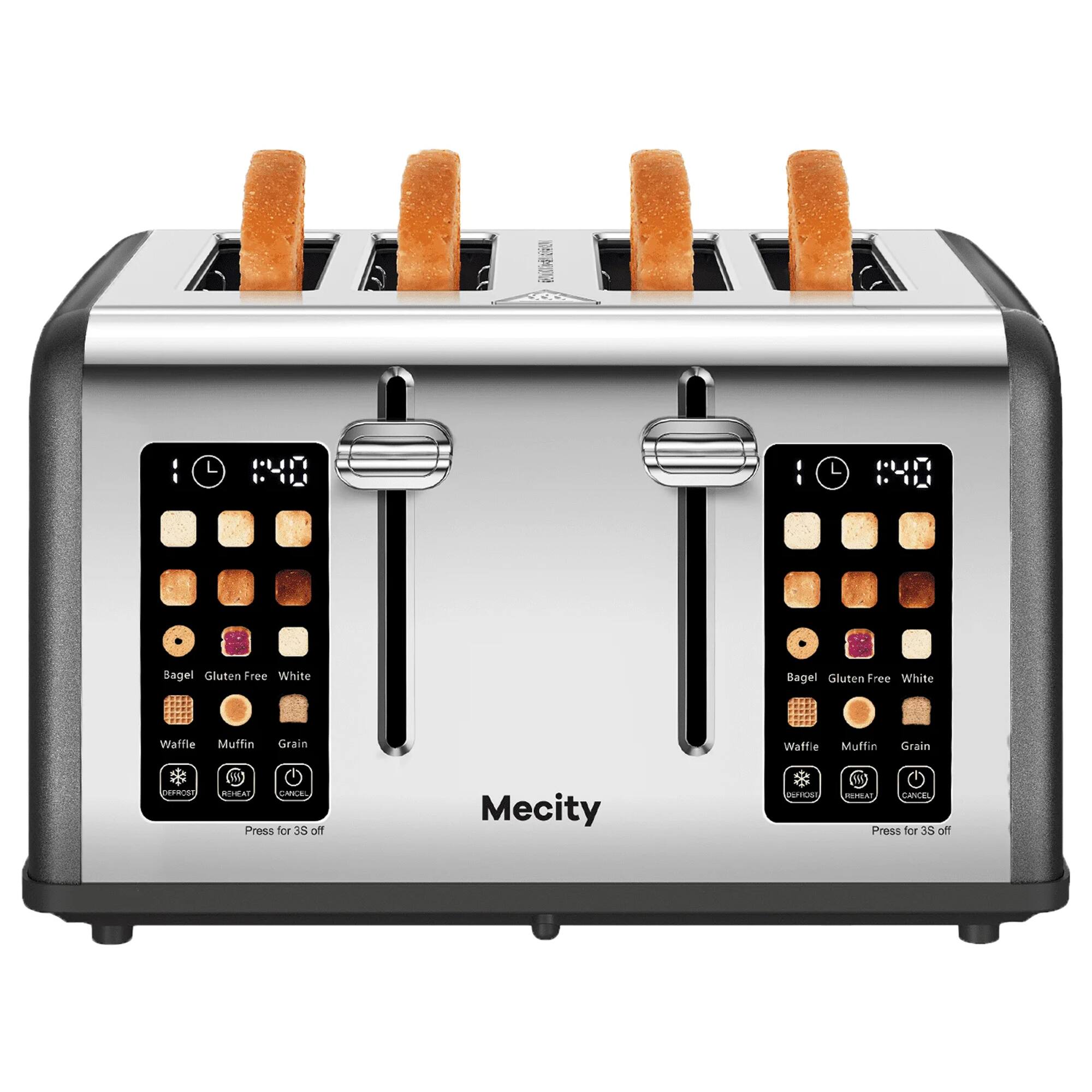 Bagel Gluten Free White  
Waffle  
Muffin  
Grain  
DEFROST  
REHEAT CANCEL Press for 3S off  
Mecity