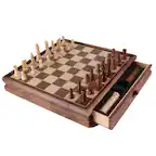 Front. GSE Games & Sports Expert - 15" Large Wooden 2-in-1 Chess and Checkers Board Game Combo Set with Drawer, Chess Checker Game Set.