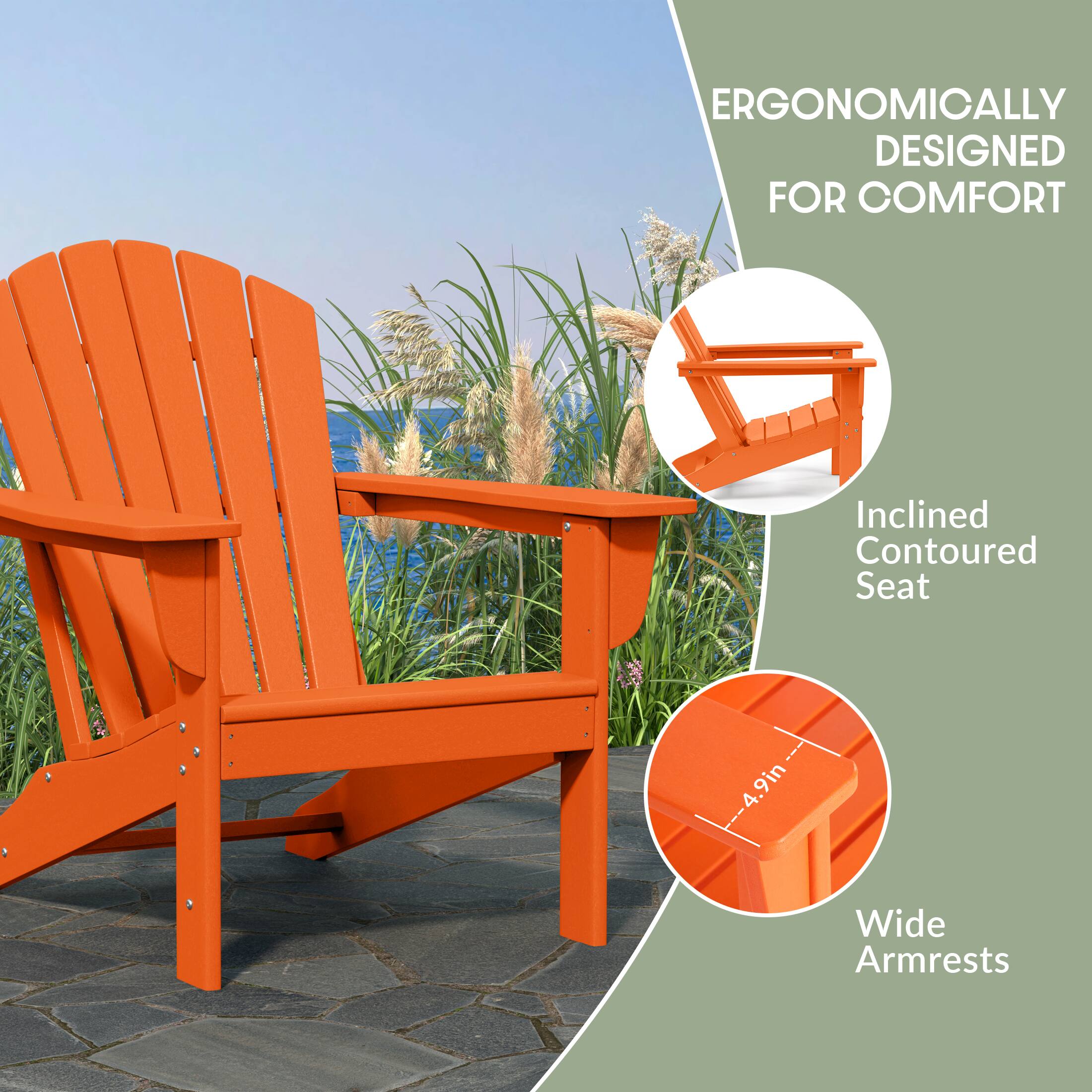 ERGONOMICALLY DESIGNED FOR COMFORT  
Inclined Contoured Seat  
4.9in Wide Armrests