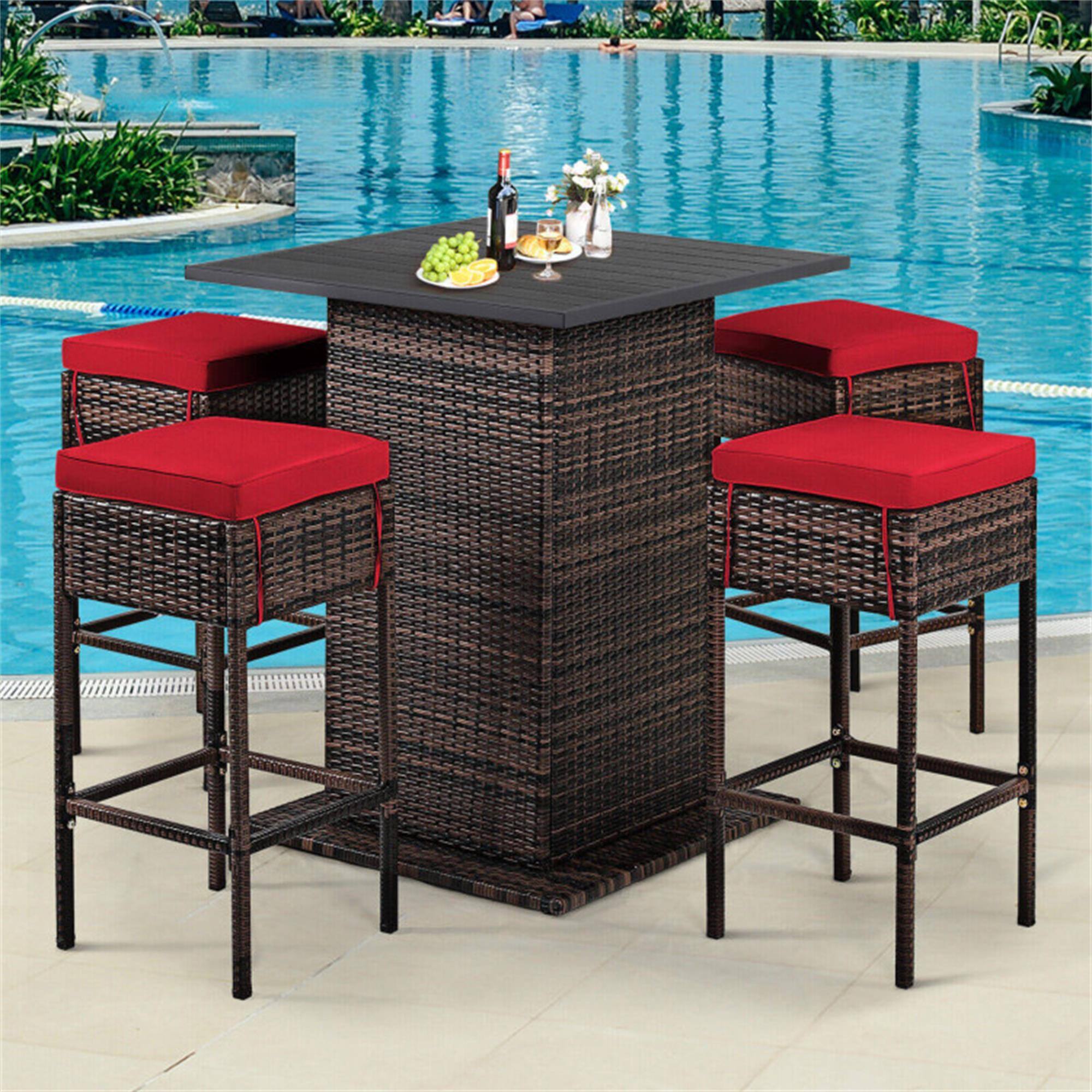 Alt View 2. Boyel Living - Red 5Piece Rattan or Wicker Dining Set Comfortable Seat Cushions Hidden Storage Compartment - Red.