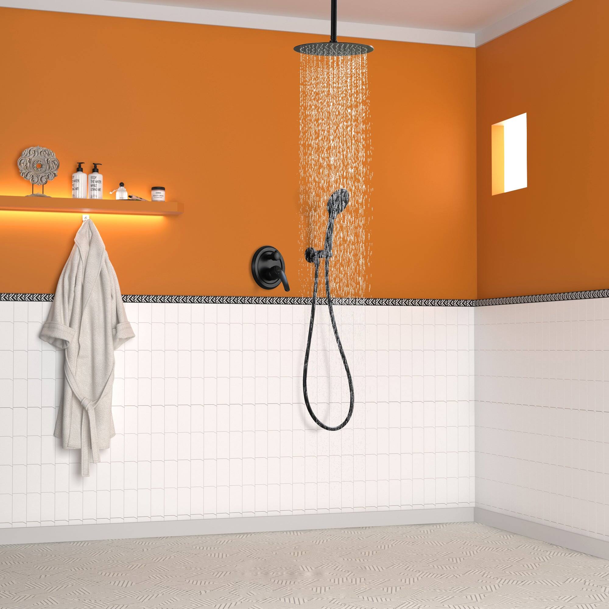 Alt View 3. Boyel Living - 5-Spray Patterns with 2.35 GPM 12 in. H Ceiling Mount Dual Shower Heads with Valve Included in Matte Black - Matte Black.