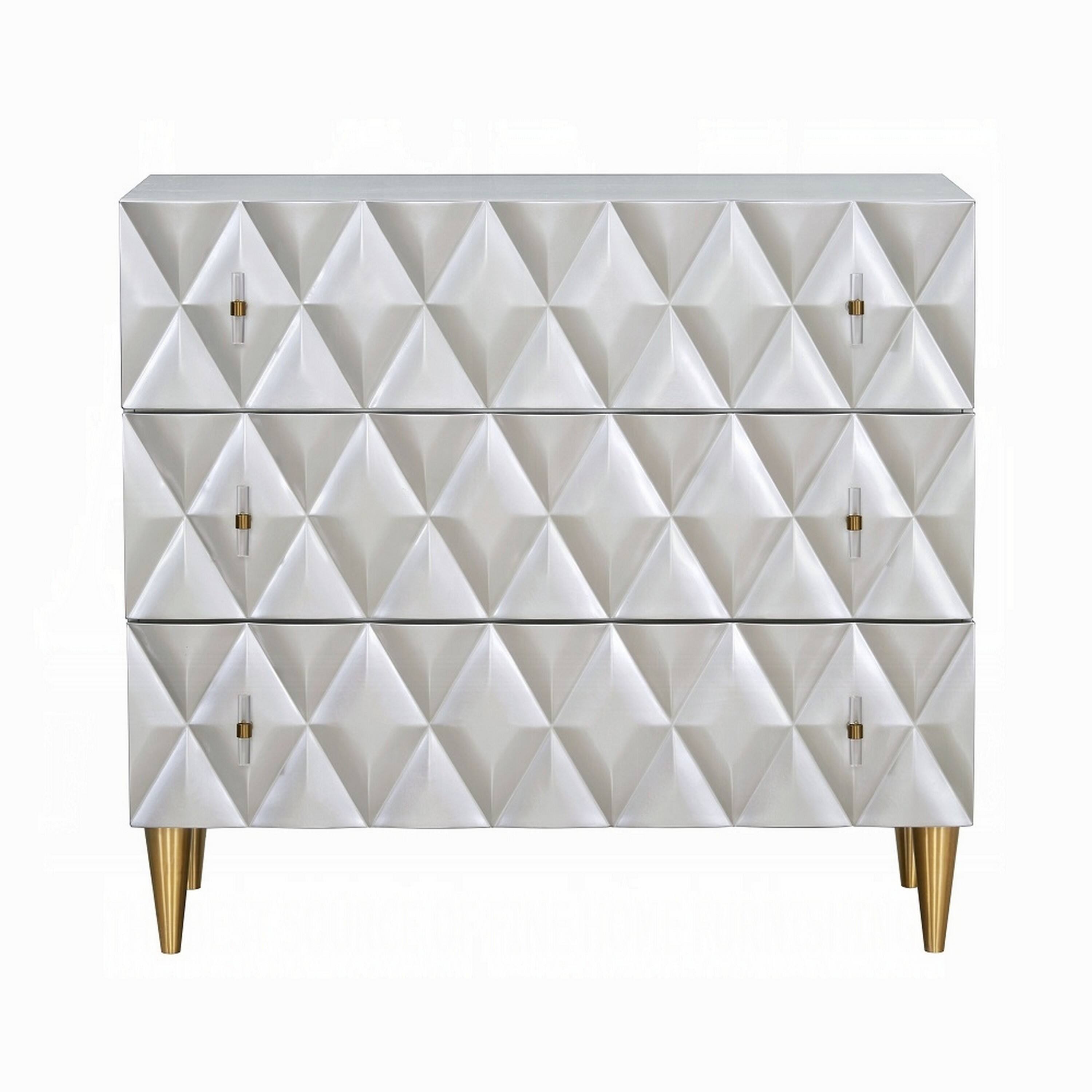 Alt View 1. Manhattan Lane - 36 Inch Wide Nightstand Dresser, Drawers w Jewelry Tray - Metallic Silver, Champagne.