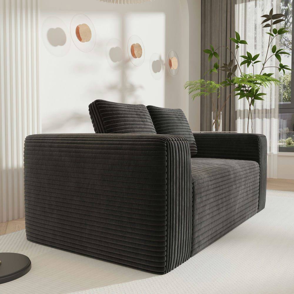 Alt View 5. Kadyn - 2-Seater Corduroy Memory Foam Floor Sofa in a Box, No Assembly for Living Room - Black.