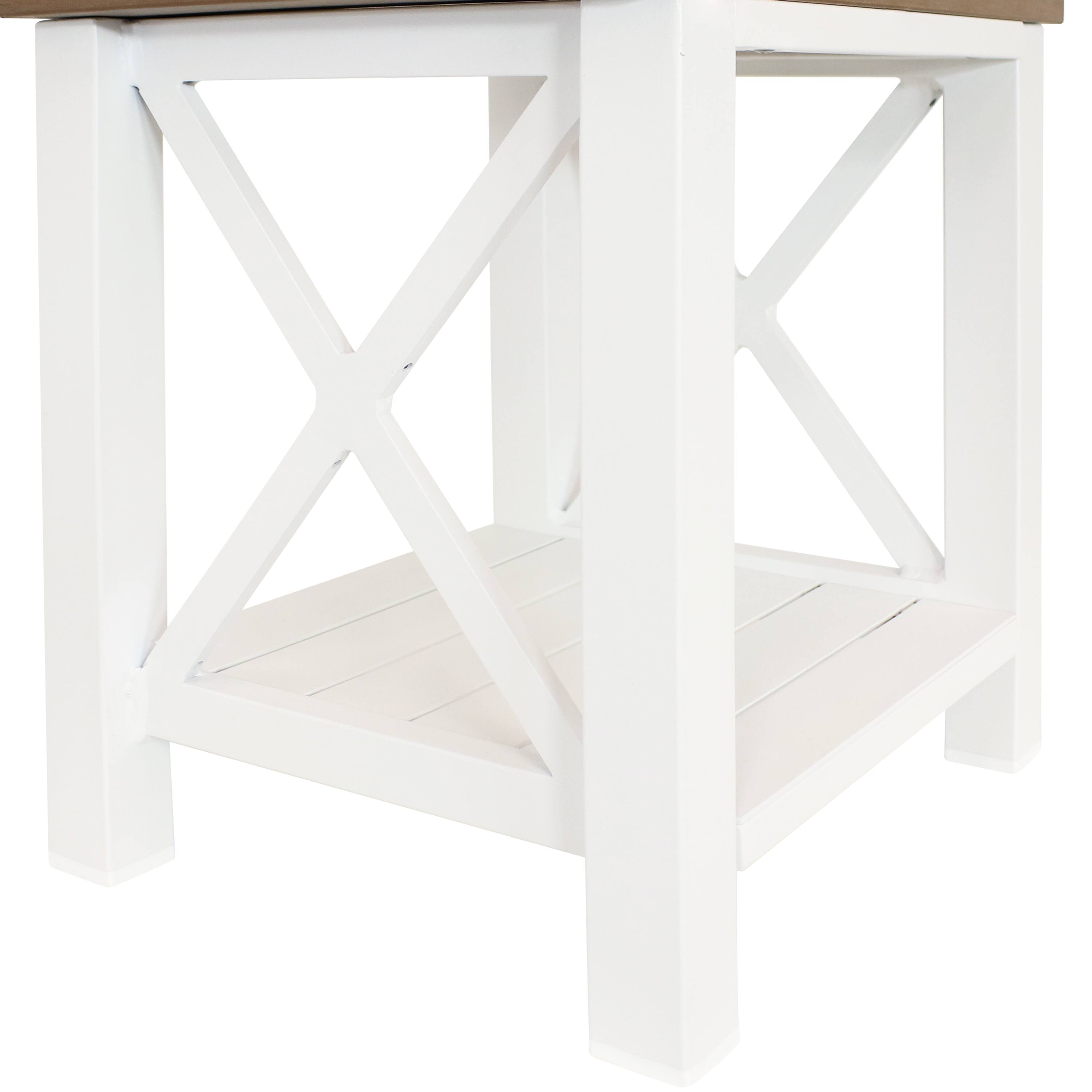 Alt View 5. Sunnydaze - 17.25 in Polystyrene Corner Stool with Storage Shelf - Farmhouse - White.