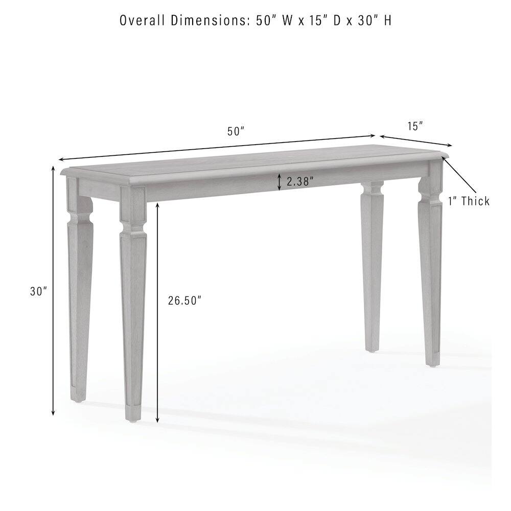 Overall Dimensions: 50" W x 15" D x 30" H  
50"  
15"  
1" Thick  
30"  
26.50"