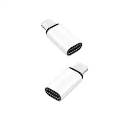 Qixxronics - (2 Pack) USB C Female to Lightning Male Charger Adapter, Type C Data Transfer Cable Connector for iPhone, iPad - White