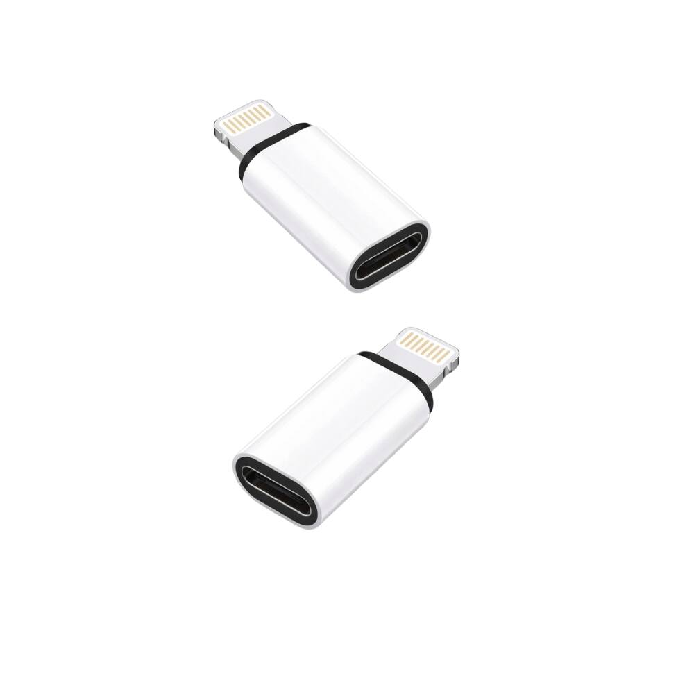 Qixxronics - (2 Pack) USB C Female to Lightning Male Charger Adapter, Type C Data Transfer Cable Connector for iPhone, iPad - White