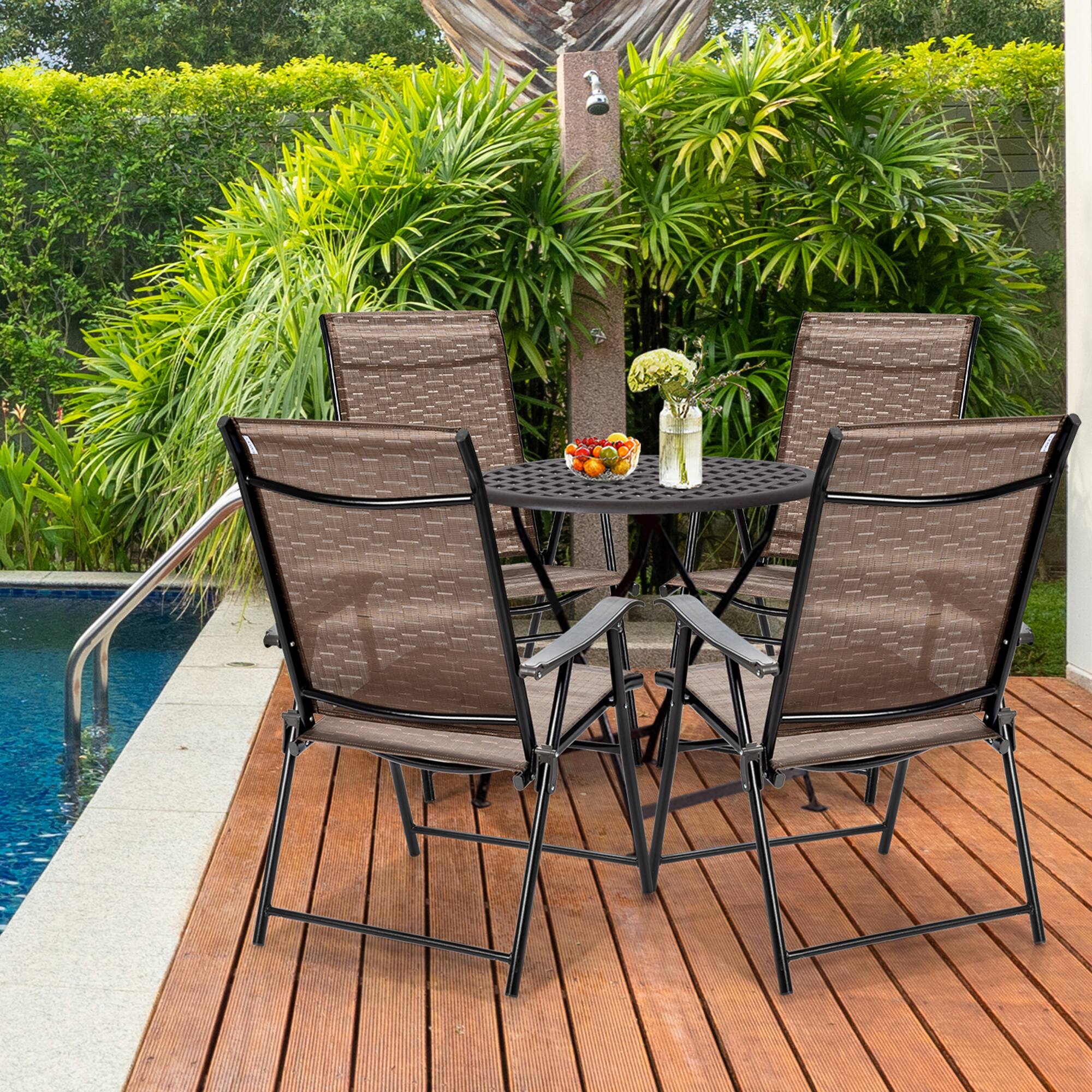 Alt View 2. Gymax - Gymax Set of 4 Folding Portable Patio Chairs Yard Outdoor w/ Armrests & Backrest - Brown.