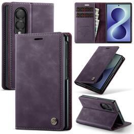Dteck - Shockproof Wallet Phone Case for Samsung Galaxy Z Fold8, RFID PU Leather TPU Flip Kickstand Cover with Card Slots - Purple
